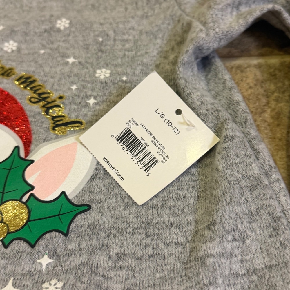 Holiday Time Girls Christmas Unicorn Sweater Gray Reversible Sequins L 10-12 - Picture 6 of 8